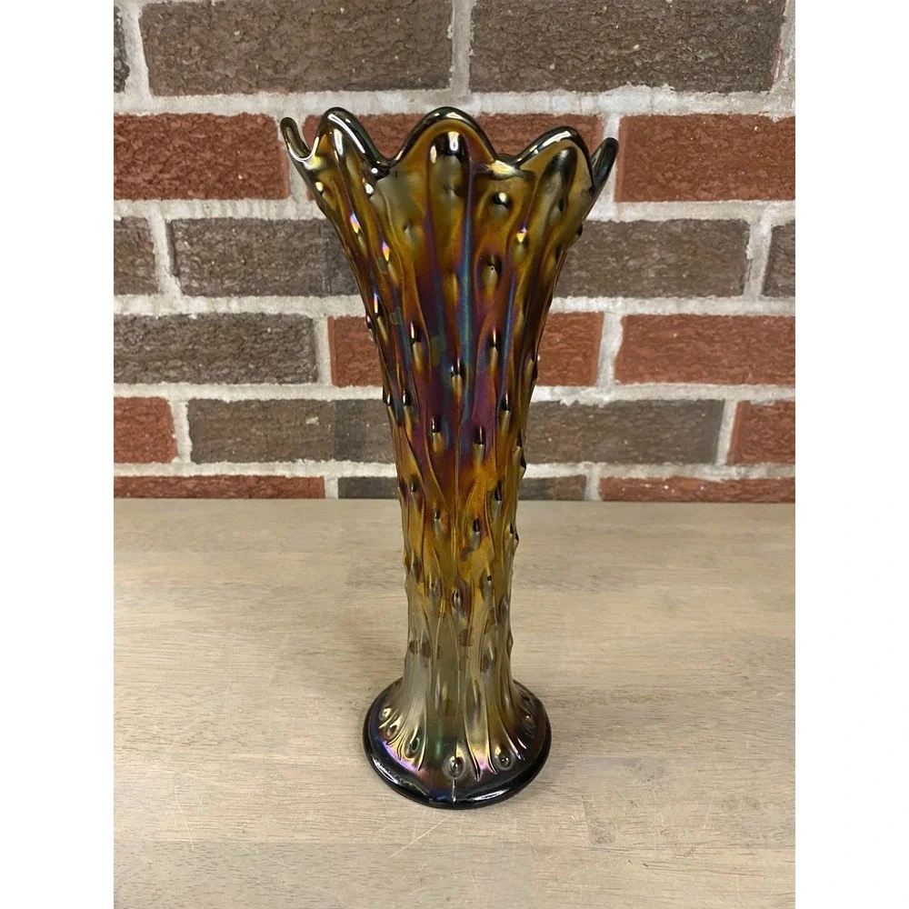 Vintage Northwood‎ Tree Trunk Amethyst Carnival Glass Vase 10.5 Inches